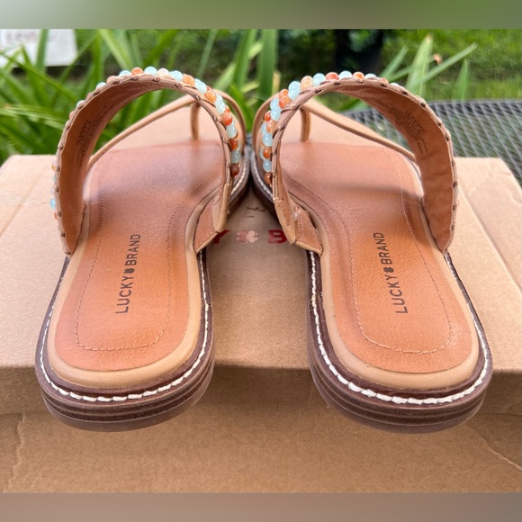 Lucky Brand KAYKEY Santa Fe Beaded Toe Ring Criss Cross Sandstorm Sandals 7 New - Picture 6 of 7